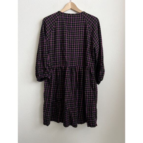Madewell Plaid Flannel Raglan Button-Front dress Size 6 - Picture 4 of 7